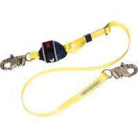 Adjustable Web Shock-Absorbing Lanyard, 6', Snap Hook Center, Snap Hook Leg Ends, Polyester Auto-Cam