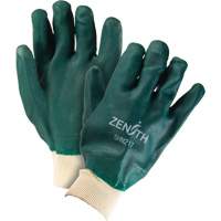 Double Dipped Green Gloves, 10" L, PVC, Cotton Jersey Inner Lining, 70-mil Auto-Cam