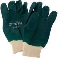 Double Dipped Green Gloves, 10" L, PVC, Cotton Jersey Inner Lining, 70-mil Auto-Cam
