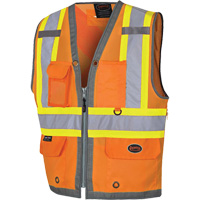 Veste de s&eacute;curit&eacute; pour arpenteur Pioneer avec fermeture &agrave; glissi&egrave;re et dos en maille, Orange haute visibilit&eacute;, Petit, Polyester Auto-Cam