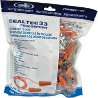 SEALTEC33 Orange Tapered PU Foam Disposable Earplugs, Bulk - Polybag, Corded Auto-Cam