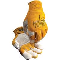Gants de soudeur TIG/MIG de premi&egrave;re qualit&eacute; Caiman avec fermeture &agrave; boucles & crochets, Cuir de vache refendu, Taille Moyen Auto-Cam