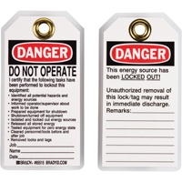 Lockout Tags, Plastic, 3" W x 5-1/2" H, English Auto-Cam