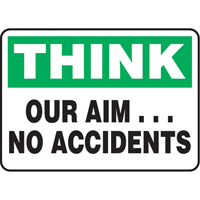 "Our Aim… No Accidents" Sign, 7" x 10", Aluminum, English Auto-Cam