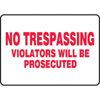 Enseigne  No Trespassing , 7" x 10", Vinyle, Anglais Auto-Cam