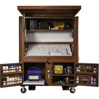 Coffre de chantier et surface de travail sur le terrain, 33" la x 63" p x 80" h, Acier, Rouge Auto-Cam