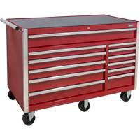 Industrial Tool Cart, 12 Drawers, 56" W x 24-1/2" D x 38-1/8" H, Red Auto-Cam