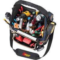 Molded Base Electrical/HVAC Tool Carrier, Ballistic Polyester, 20 Pockets, Black/Blue Auto-Cam