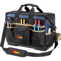 Molded Base Contractor's Closed-Top Tool Bag, Ballistic Polyester, 29 Pockets, Black/Blue Auto-Cam