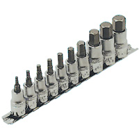 HSW3812-10 SAE Bit Socket Set, Hex, 1/2"/3/8" Drive, 10 Pcs Auto-Cam
