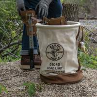 Leather-Bottom Bucket, 17" H, Canvas, White Auto-Cam