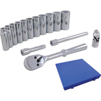 Jeu de douilles et accessoires, 15 Mcx, Prise de 3/8", Profond Auto-Cam