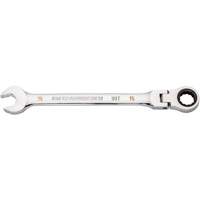 90-Tooth Flex Head Ratcheting Combination Wrench, 12 Point, 15 mm, Chrome Finish Auto-Cam