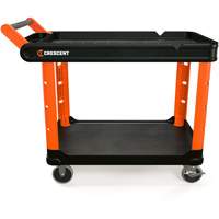 RAILWORKS 2-Shelf Industrial Utility Cart with 5" Hard Casters, 47" L x 24-1/2" W x 34" H, Black/Orange Auto-Cam