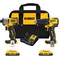 Brushless Compact Cordless 1/2" Hammer Drill & 1/4" Impact Driver Kit, Lithium-Ion, 20 V Auto-Cam