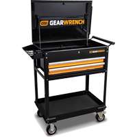 Utility Cart, 2 Drawers, 32-1/2" W x 42" H, Black/Orange Auto-Cam