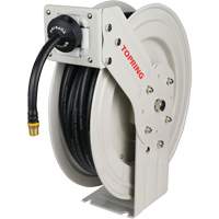 MAXREEL Single-Arm Automatic Rewind L Hose Reel with Rubber Hose, Air, 3/8" x 50', Single Hose, 250 PSI Auto-Cam