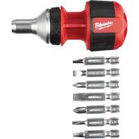 8-in-1 Compact Ratcheting 1/4" Drive Multi-Bit Driver, Cushion Grip Handle Auto-Cam
