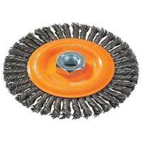 Brosse &agrave; fils nou&eacute;s pour cordons de soudure, Dia. 4", Fils 0,02", Arbre 5/8"-11, Acier Auto-Cam