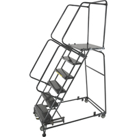 Weight Actuated Lockstep Rolling Ladders, 5 Steps, 24" Step Width, 50" Platform Height, Steel Auto-Cam