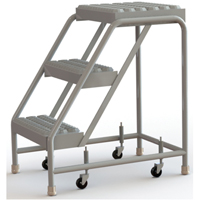 Rolling Ladder, 3 Steps, 16" Step Width, 30" Platform Height, Aluminum Auto-Cam