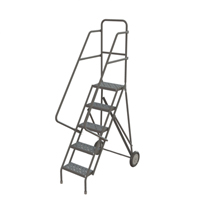 Steel Rolling Ladder, 5 Steps, 16" Step Width, 50" Platform Height, Steel Auto-Cam