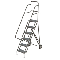Steel Rolling Ladder, 6 Steps, 16" Step Width, 60" Platform Height, Steel Auto-Cam