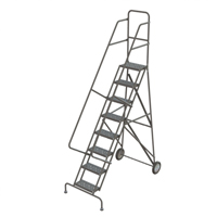 Steel Rolling Ladder, 8 Steps, 16" Step Width, 80" Platform Height, Steel Auto-Cam