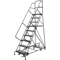 All Directional Rolling Ladder, 9 Steps, 24" Step Width, 90" Platform Height, Steel Auto-Cam