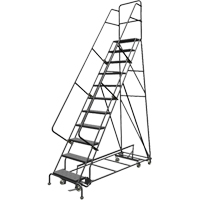All Directional Rolling Ladder, 11 Steps, 24" Step Width, 110" Platform Height, Steel Auto-Cam