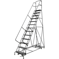 All Directional Rolling Ladder, 13 Steps, 24" Step Width, 130" Platform Height, Steel Auto-Cam