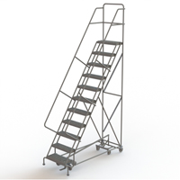 All Directional Rolling Ladder, 11 Steps, 24" Step Width, 110" Platform Height, Steel Auto-Cam