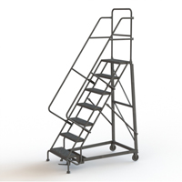 Heavy Duty Rolling Ladder, 7 Steps, 24" Step Width, 70" Platform Height, Steel Auto-Cam