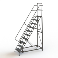 Heavy Duty Rolling Ladder, 10 Steps, 24" Step Width, 100" Platform Height, Steel Auto-Cam