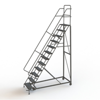 Heavy Duty Rolling Ladder, 12 Steps, 24" Step Width, 120" Platform Height, Steel Auto-Cam