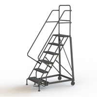 Heavy Duty Rolling Ladder, 6 Steps, 24" Step Width, 60" Platform Height, Steel Auto-Cam