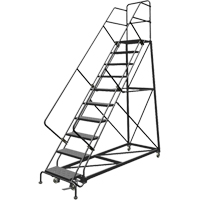 Safety Slope Rolling Ladder, 10 Steps, Perforated, 50° Incline, 100" High Auto-Cam