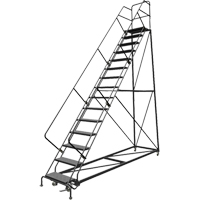 Safety Slope Rolling Ladder, 15 Steps, Perforated, 50° Incline, 150" High Auto-Cam