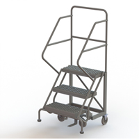 Safety Slope Rolling Ladder, 3 Steps, Serrated, 50° Incline, 30" High Auto-Cam