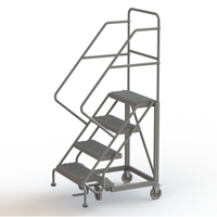 Safety Slope Rolling Ladder, 4 Steps, Serrated, 50° Incline, 40" High Auto-Cam
