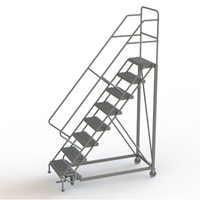 Safety Slope Rolling Ladder, 8 Steps, Serrated, 50° Incline, 80" High Auto-Cam