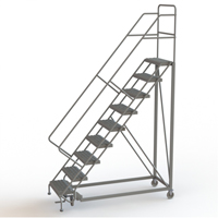 Safety Slope Rolling Ladder, 9 Steps, Serrated, 50° Incline, 90" High Auto-Cam