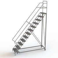 Safety Slope Rolling Ladder, 12 Steps, Serrated, 50° Incline, 120" High Auto-Cam