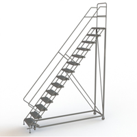 Safety Slope Rolling Ladder, 14 Steps, Serrated, 50° Incline, 140" High Auto-Cam