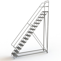 Safety Slope Rolling Ladder, 15 Steps, Serrated, 50° Incline, 150" High Auto-Cam