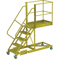 Cantilever Rolling Ladder, Supported, 5 Steps, 40" Platform Depth, 50" Platform Height Auto-Cam