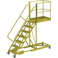 Cantilever Rolling Ladder, Supported, 7 Steps, 40" Platform Depth, 70" Platform Height Auto-Cam
