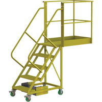 Cantilever Rolling Ladder, Unsupported, 5 Steps, 40" Platform Depth, 50" Platform Height Auto-Cam