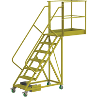 Cantilever Rolling Ladder, Unsupported, 7 Steps, 40" Platform Depth, 70" Platform Height Auto-Cam