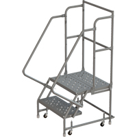 Deep Top Step Rolling Ladder, 2 Steps, 16" Step Width, 20" Platform Height, Steel Auto-Cam